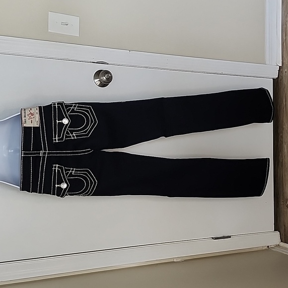 True Religion Billie Dark Blue Jeans with White Stitching, Mid-Rise, Size 27 - Picture 4 of 11